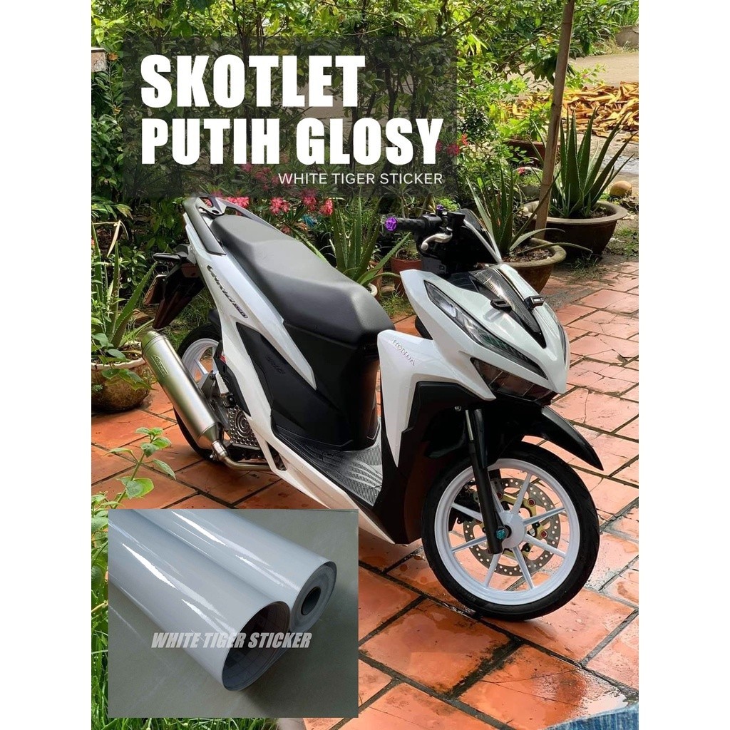 SKOTLET STIKER MOTOR PUTIH GLOSY SKOTLET WHITE GLOSY STIKER PUTIH GLOSY METALIK SCOTLITE PUTIH METAL