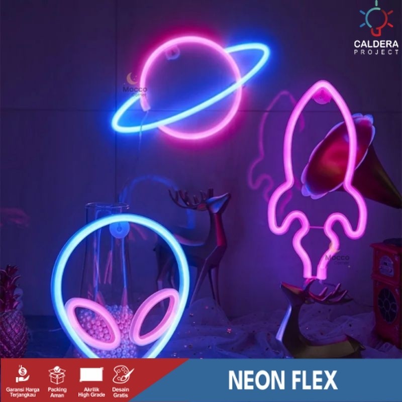 Lampu Neon Bentuk Planet Alien Roket - Lampu Tidur Malam Night Light Neon Sign LED Dekorasi Kamar An