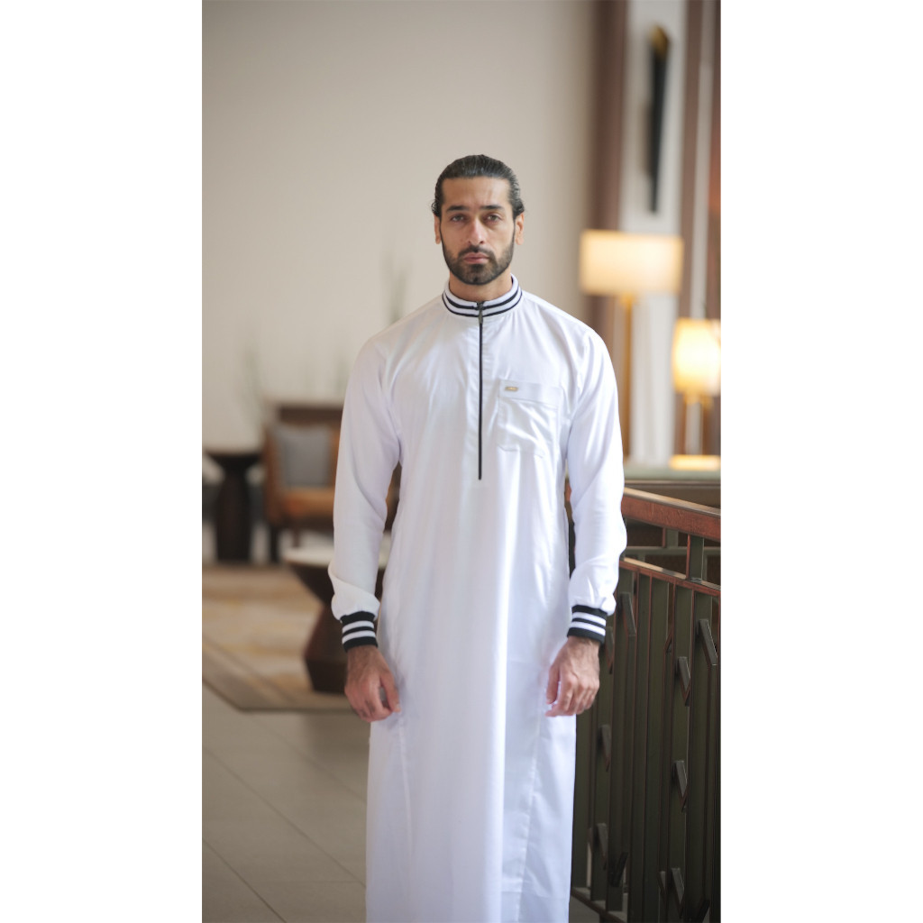 Jubah Gamis Shahama Exclusive SH-097 Rib Casual Sporty Putih