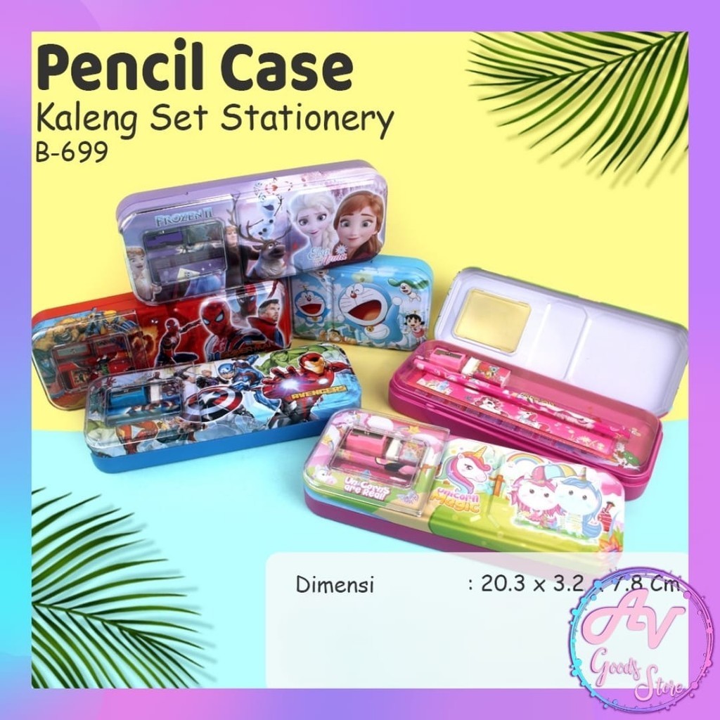 

Kotak Pensil Kaleng Set B699 / Tempat Pensil + Alat Tulis Set Karakter Fancy
