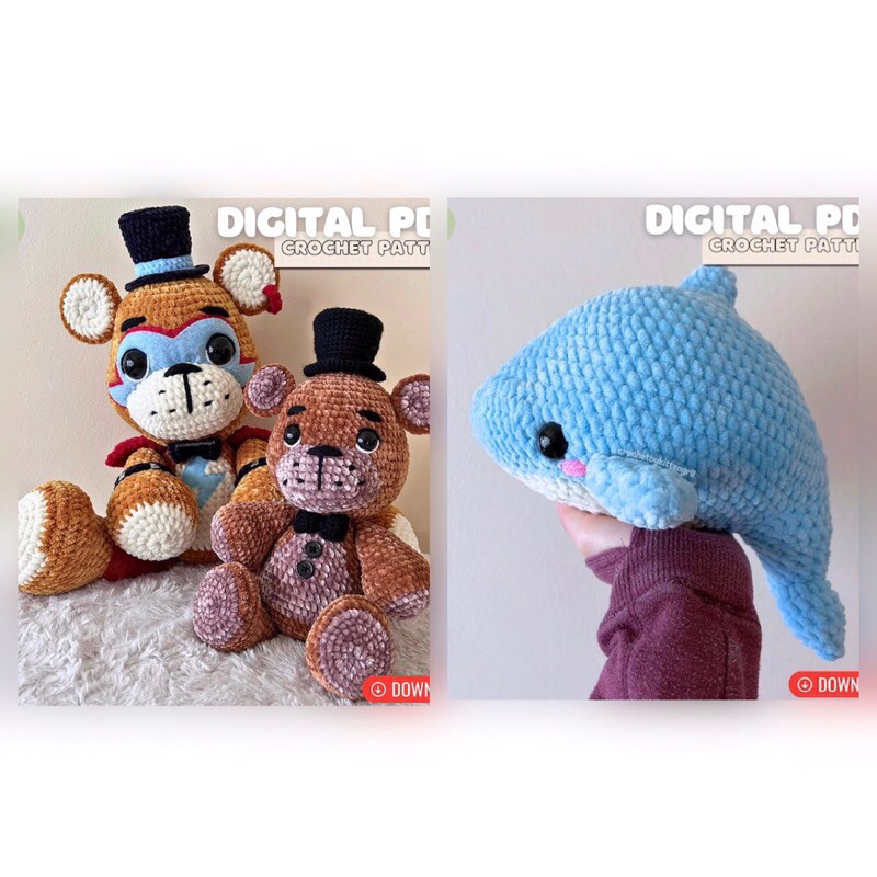 FNAF Freddy Fazbear & Dolphin [CROCHET PDF PATTERN/BUKAN BONEKA JADI]