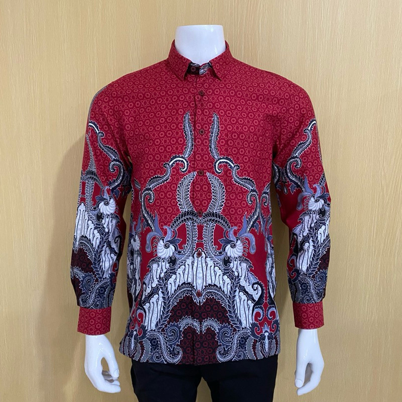 Kemeja Batik pria RICARDO merah lengan panjang 32368