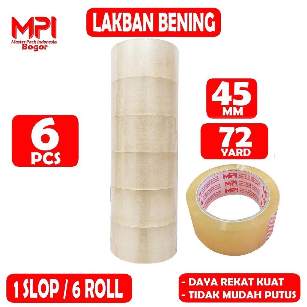 

6 PCS - Lakban Bening MPI 45 mm x 72 Yard BC - Lakban Untuk Packing - Master Pack Indonesia Bogor