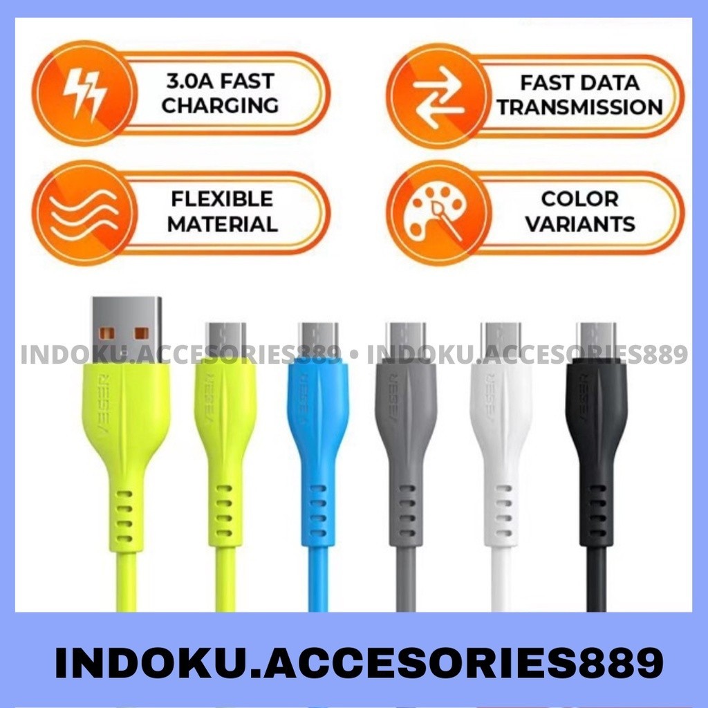 PRODUK TERBARU # Kabel Data VEGER V-107 V-108 V-109 Micro Type C Lightning 1000mm PER PCS ORIGINAL
