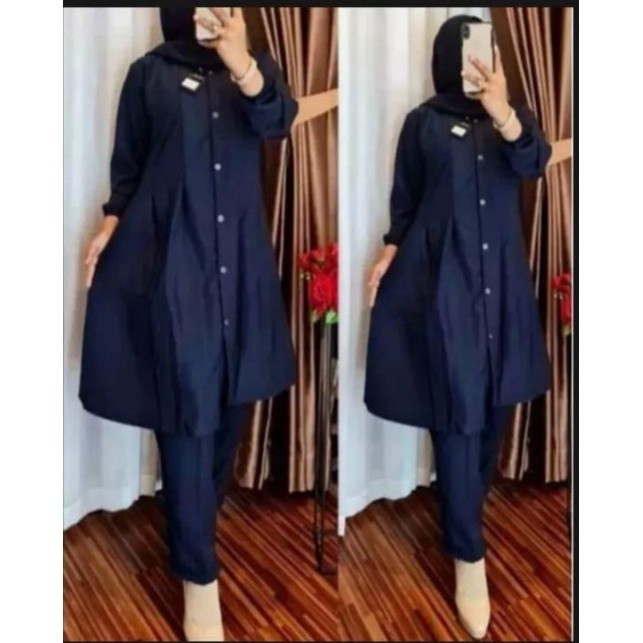 SETELAN TUNIK KEMEJA  // SETCEL KEMEJA JUMBO// SET TUNIK MOSCREP/ GAMIS MODEL BARU MURAH