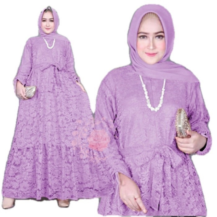 Gamis brukat XXXL marifa ungu baju brokat jumbo murah mar GB
