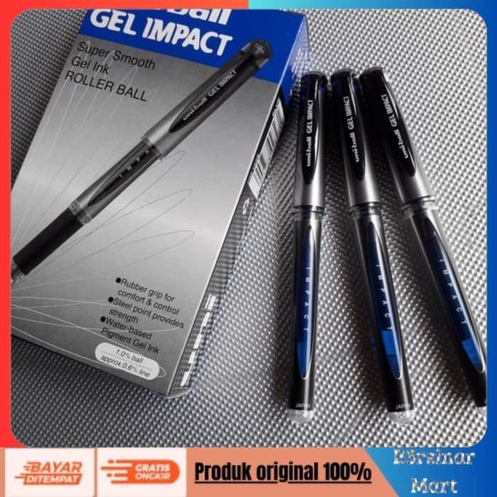 

[[KUALITAS TERBAIK]] pulpen uniball gel impact biru per lusin COD