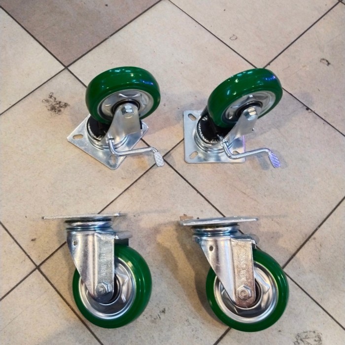 Roda Troli Pu Hijau 5 Inch 1 Set (2 Rem 2 Hidup)