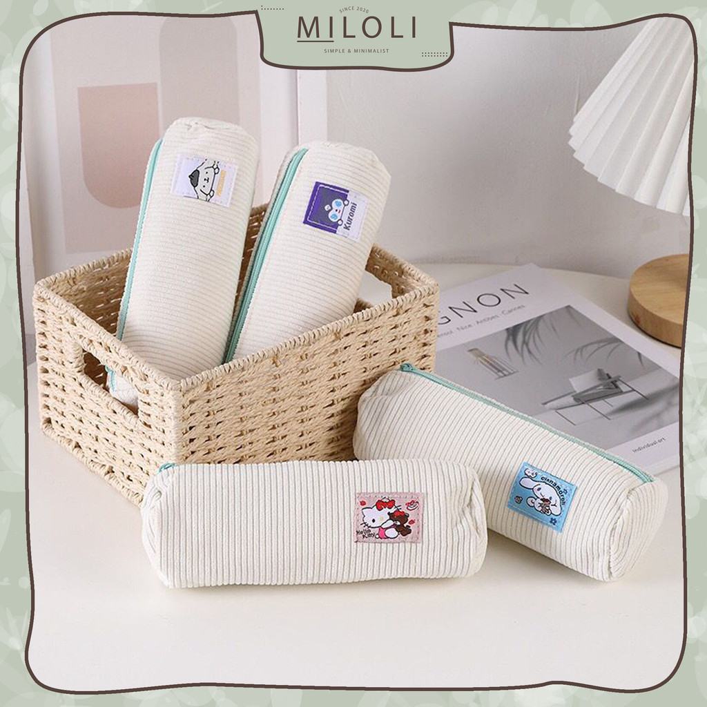 

[MILOLI] Kotak Pensil SANRIO WHITE CORDUROY Pencil Case Minimalis Aesthetic Soft Korean Style Stationery - F0262