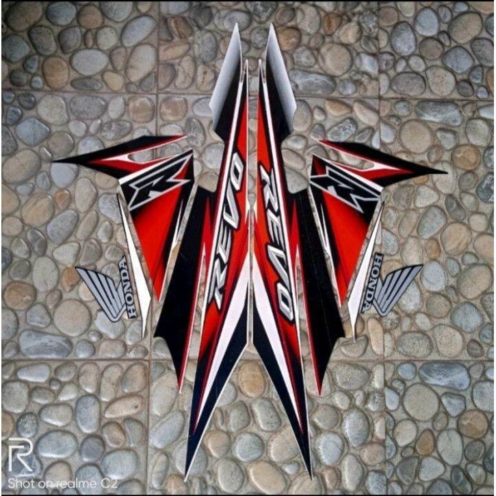 Stiker Striping Les Lis Bodi Motor Honda Revo Old 2008 Warna Putih Merah