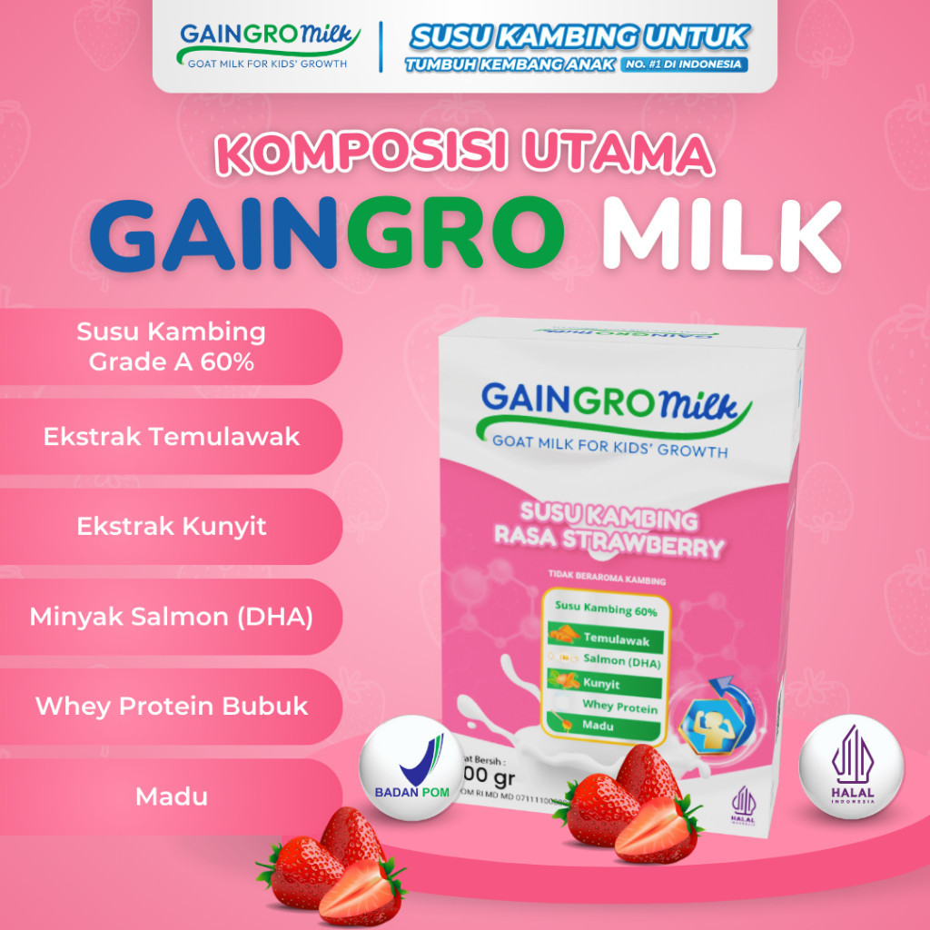 

PAKET 3 BOX RASA STRAWBERRY - SUSU ANAK- Susu Kambing Penambah Nafsu Makan - GainGro Milk Indonesia
