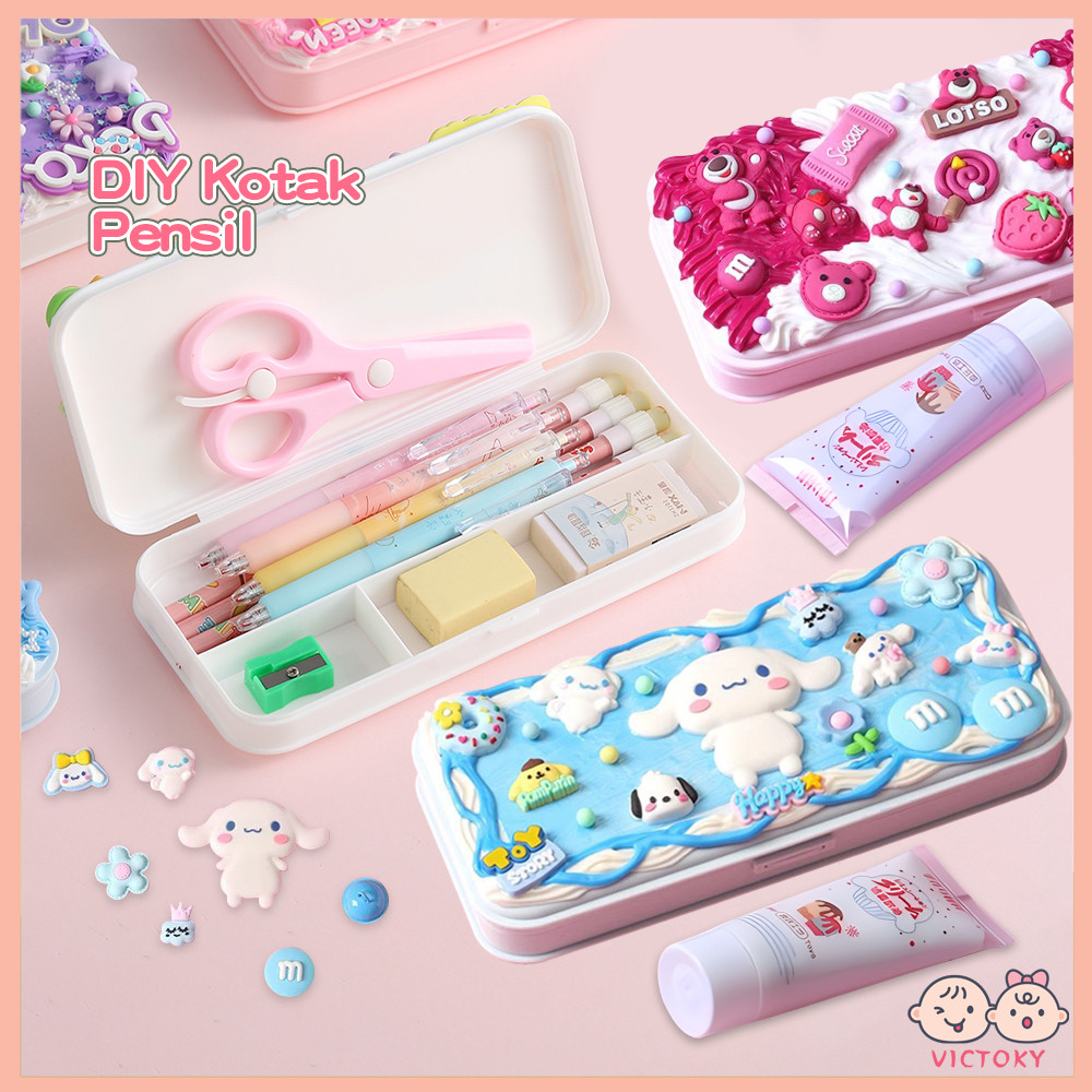 

VICTOKY Deco Cream Case 1 Set / DIY Deco Cream Kit Kotak Pensil / Tempat Pensil Anak Perempuan