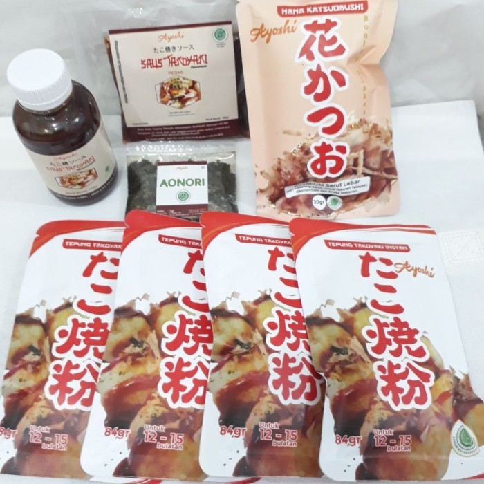 

New-Promo Bahan Takoyaki Lengkap Tepung + Saos + Katsuo + Aonori total 80 Bola