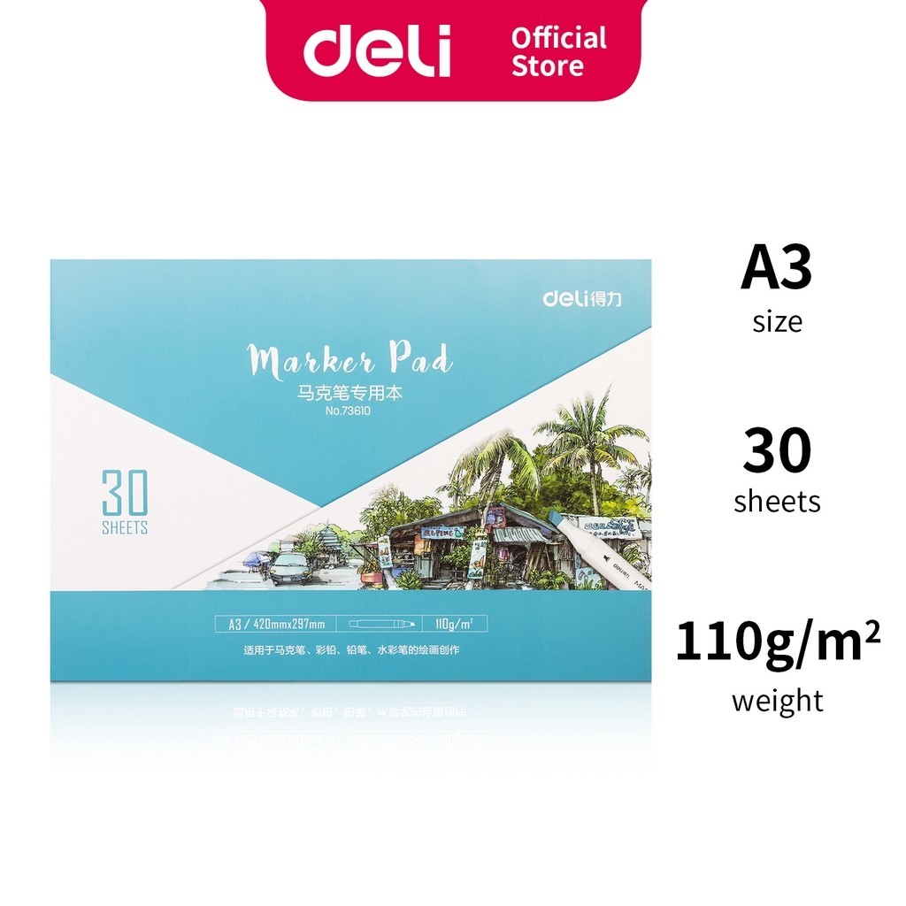 

Deli Buku Gambar / Sketchbook / Marker Pad untuk Spidol 30 Warna A3 - 73610