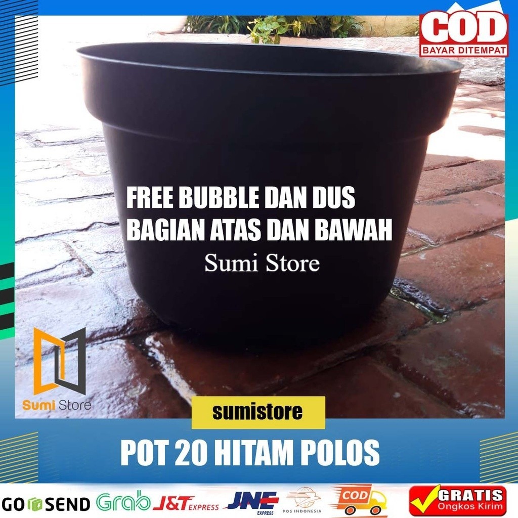 [6PCS] Pot Bunga Tanaman Plastik Hitam 20 - Pot Hitam 20 cm