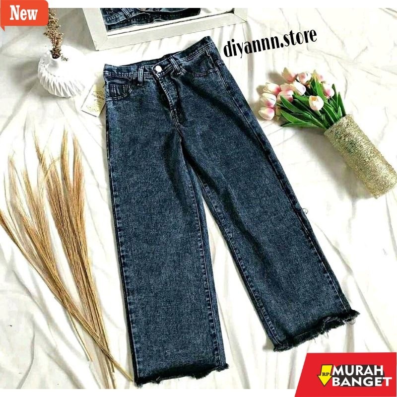 Denim Panjang Wanita CELANA JEANS KULOT WANITA RAWIS SNOW BLACK CELANA JINS DENIM HIGH WAIST ACID MU