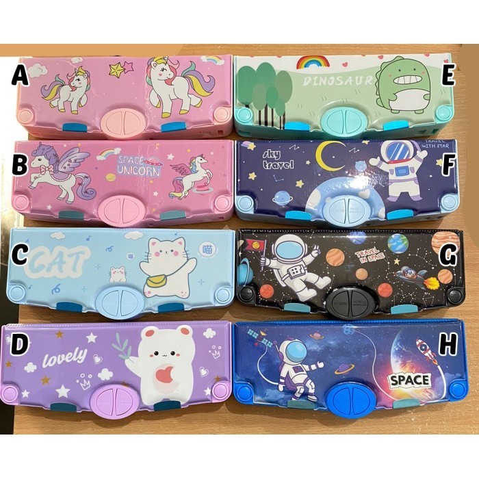 

✨NEW✨ -Kotak Pensil Tombol Multifungsi isi gunting selotip Motif Unicorn Dino - Kp Serut B