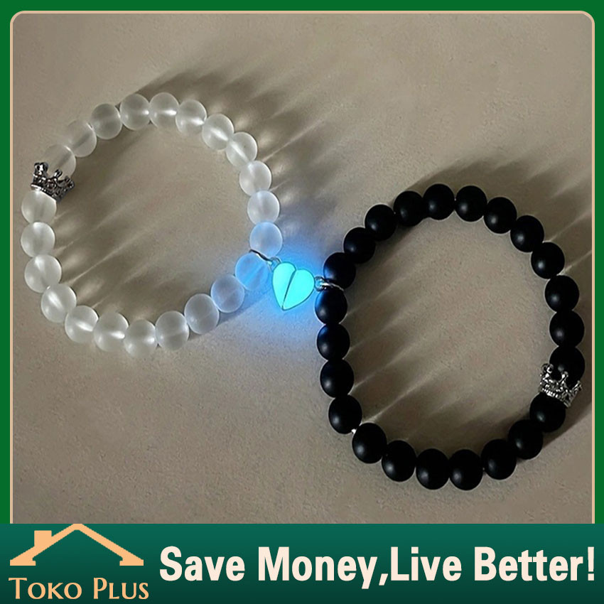 2Pcs Gelang Bracelet Couple Pasangan Magnet Love Hati Glow In The Dark | Gelang Couple Magnet Love P