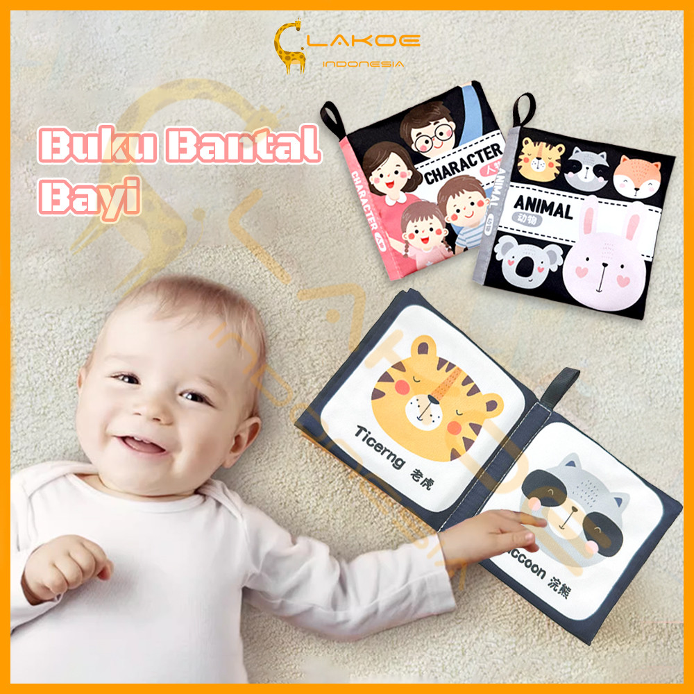 LAKOE Soft Book bayi mainan buku kain bayi hitam putih Cloth Book /Buku Bantal Bayi