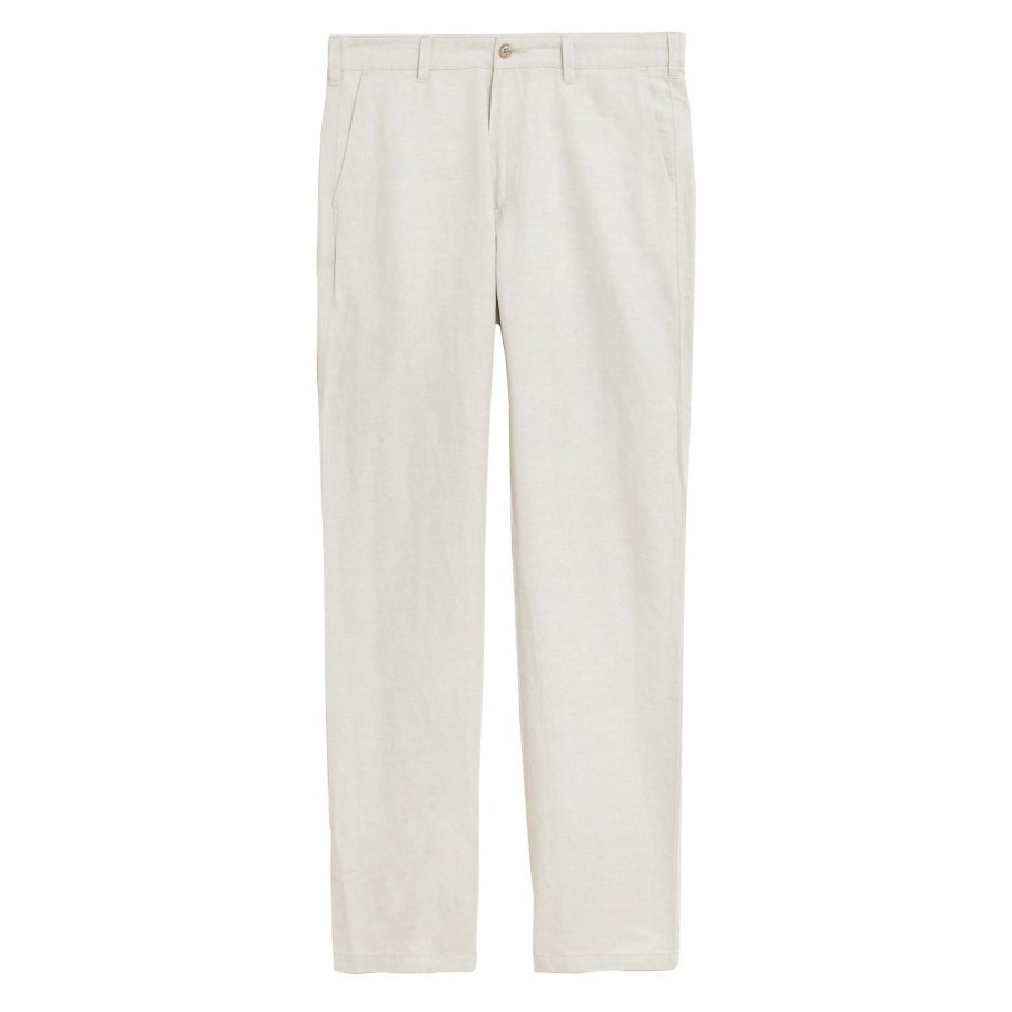 M&S - Celana Pria - Straight Fit Linen Blend Trousers - Stone, 40/29