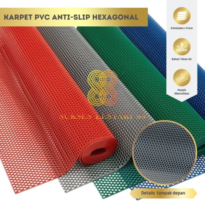 [TERMURAH] Keset Karpet Anti Slip Kamar Mandi Karpet Wudhu Masjid Hexagon Meteran - Abu-abu
