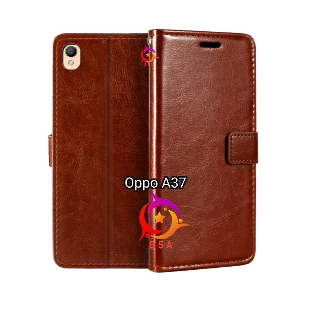 [ OPPO A37 ] Flip Cover Wallet Leather Casing Dompet Kulit ( Case Untuk A37 ) Slot Card Warna Hitam 