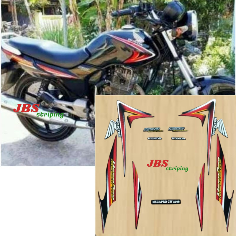 Stiker mega pro striping motor Honda megapro CW Primus hitam Lis merah tahun 2006 2007