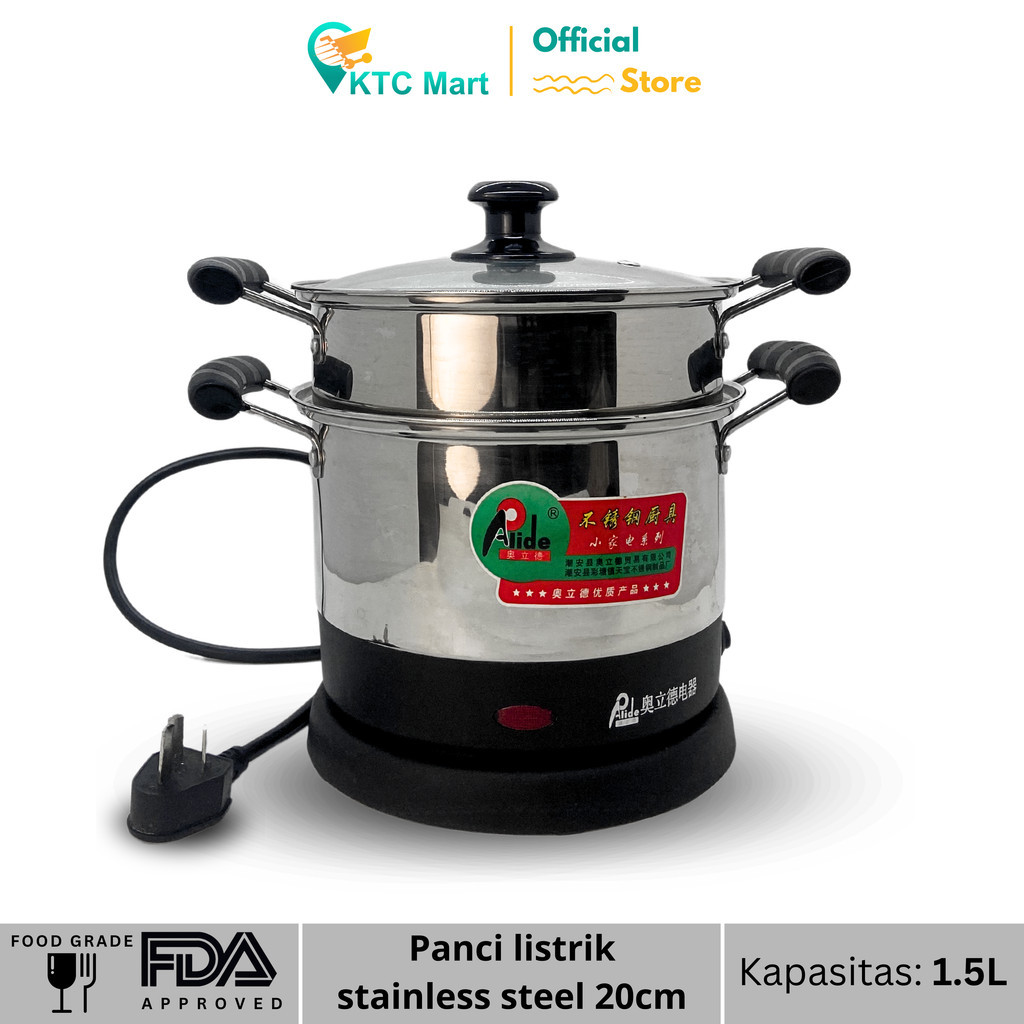Ktc Mart - Panci Kukus Listrik 2 Susun Stainless Steel Kapasitas 1,5L Panci Kukusan Serbaguna