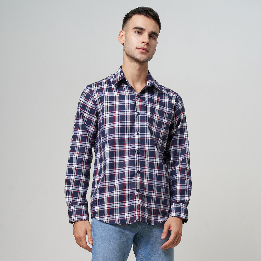 WD Kemeja Pria Formal Slim Fit Lengan Panjang Motif Kotak-kotak Code-2 | Hem Pria