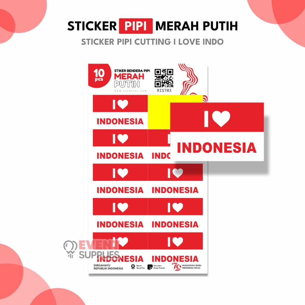 

[10Pcs] Sticker Pipi HUT RI Bendera Merah Putih / Stiker Kemerdekaan Indonesia / Pancasila / I Love
