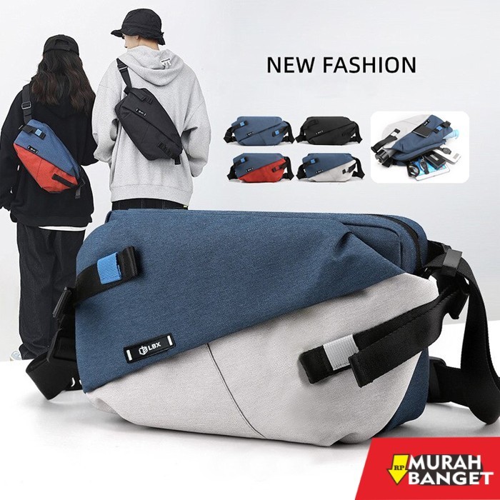 tas selempang pria kekinian LBX Tas Bahu Kain Nilon Selempang Dada Sling Waist Bag Messenger Pria - 