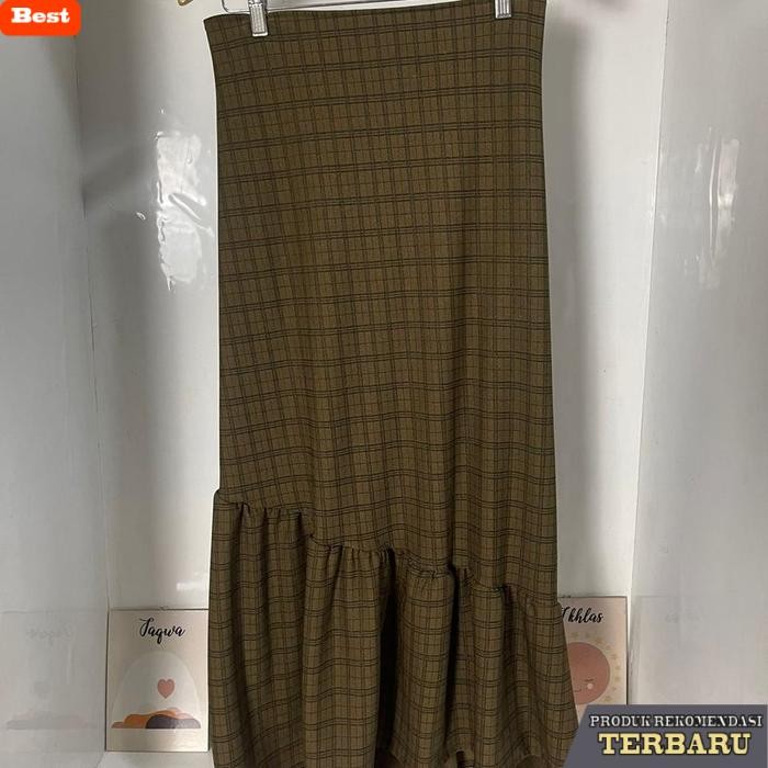 rok wanita kekinian Rok Ruffle Korea Skirt Kotak Premium / long skirt korea style Karet Maxi Panjang