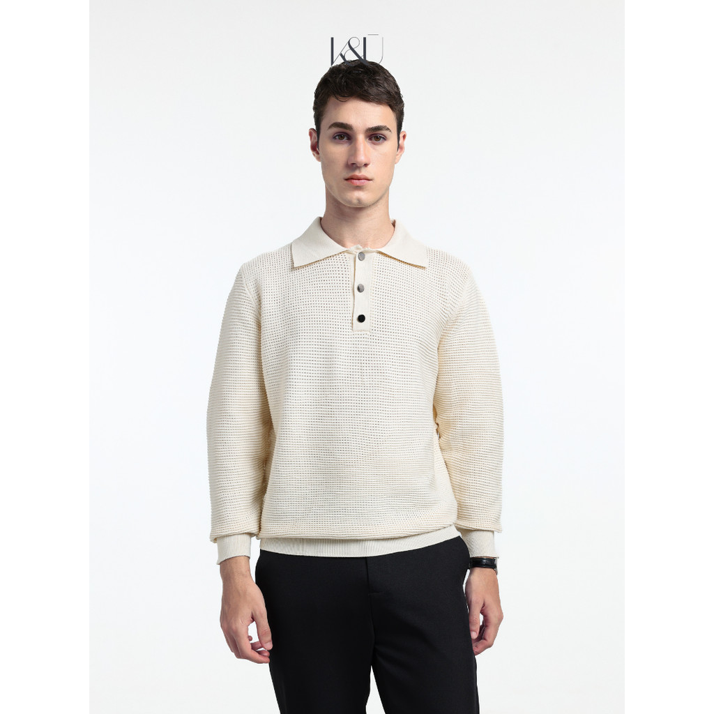 KUKAI Man | Cove Knit Polo Top - Kaos Polo Rajut Pria Lengan Panjang - Kaos Polo Knit Pria Lengan Pa