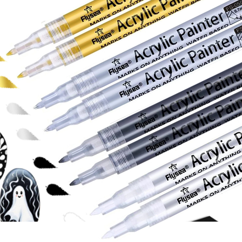 

8Pcs/set 0.7mm Extra Fine Black/White/Gold/Silver Acrylic Paint Markers pen, for Ceramic, Paper, Drawing, Fabric Metal, Canvas