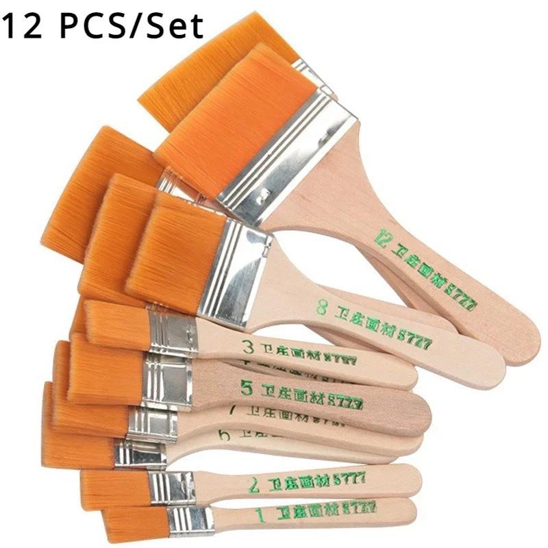 

12PCS/Set Paint Brushes Set Memory Nylon for Acrylic Oil Drawing Watercolor Wooden Painting Brush School Art Supplies Stationery