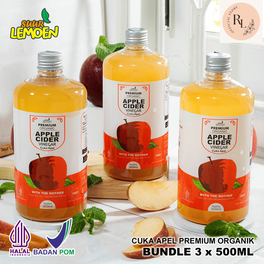 

Suur Lemoen - Cuka Apel Bundle 3 x 500ml - Diet Detox Alami - Apple Cider Vinegar Premium Organic