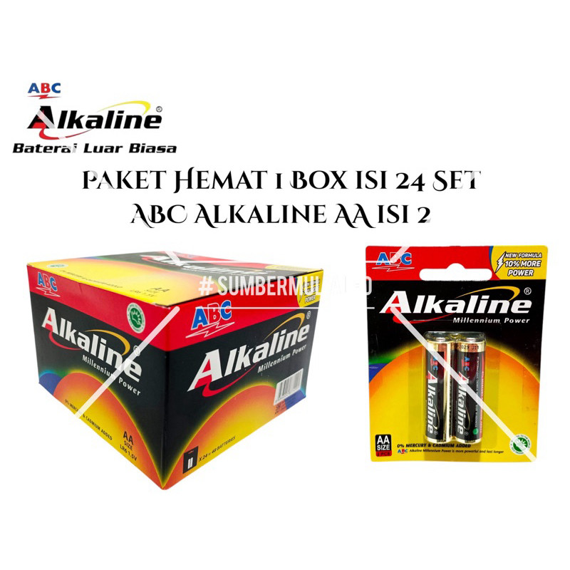 [ PAKET HEMAT 1 BOX ISI 24 SET PASANG ] Batu Baterai ABC ALKALINE AA ISI 2 Battery 1.5V A2 ISI 24 PA