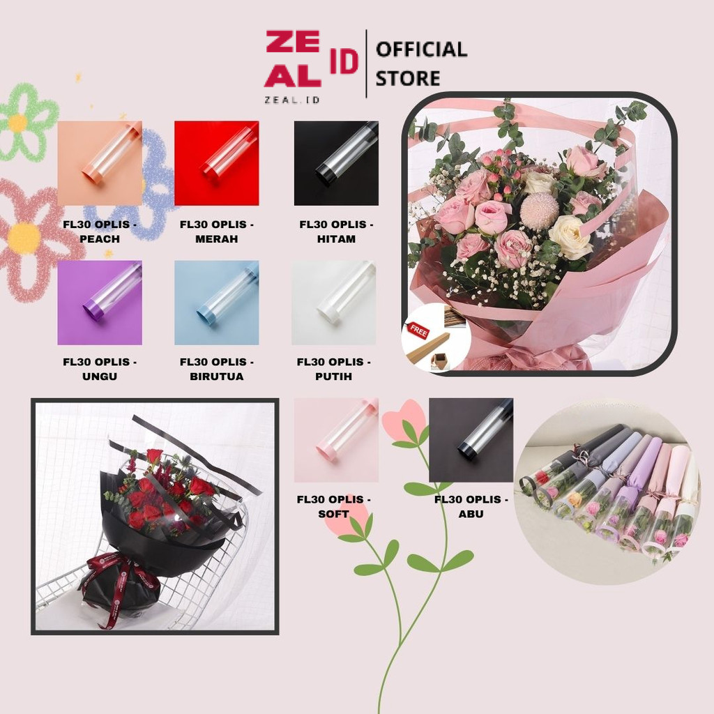 

ZEAL-ID - (5 LEMBAR) - FL30 OPLIS Kertas Bunga Paper Buket Motif Frame List OPP Transparan Florist Cellophane