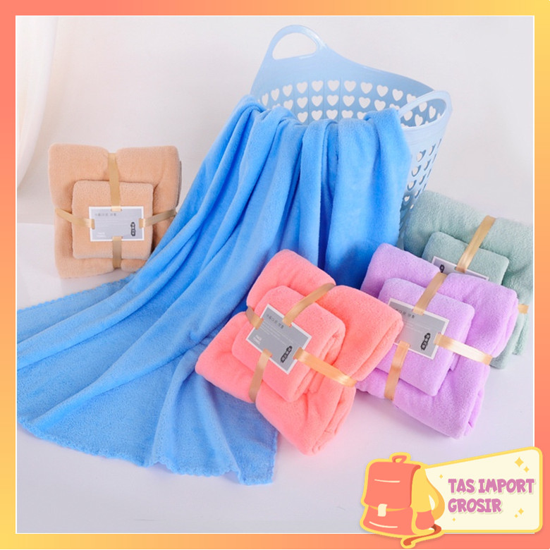 Tas Import - H5341 Handuk 2 in 1 Dewasa / Handuk Badan dan Wajah Lembut Handuk Mandi / Handuk Set 2