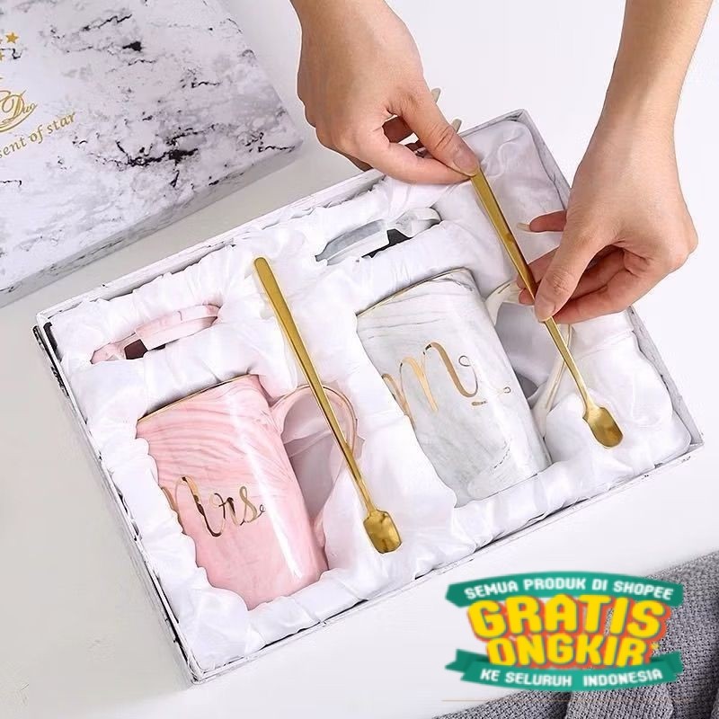 

Gelas Marbel Keramik | Couple Gift Set Gelas Keramik Hampers Souvenir Mug Cangkir Cantik Parsel Lebaran/ New kado