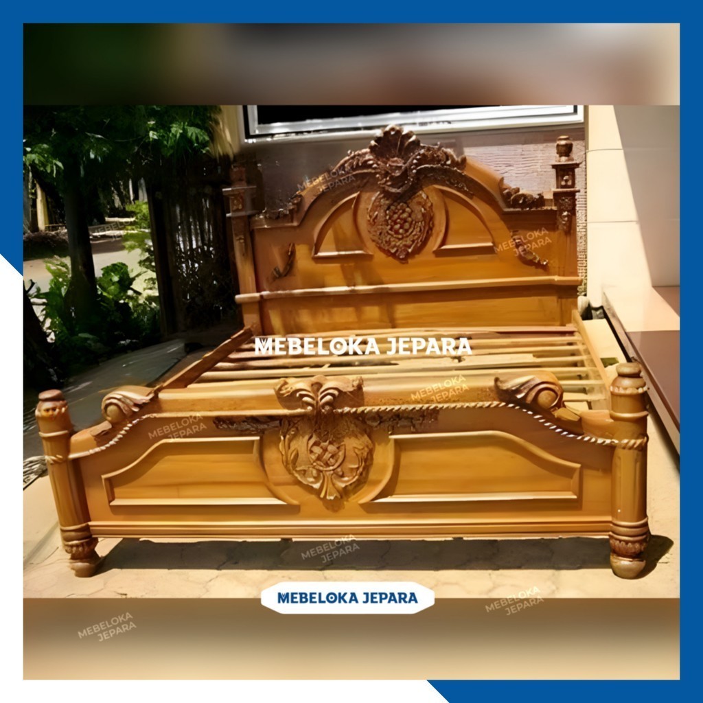 Ranjang tempat tidur kayu jati ukiran cempaka. Dipan jati ukiran