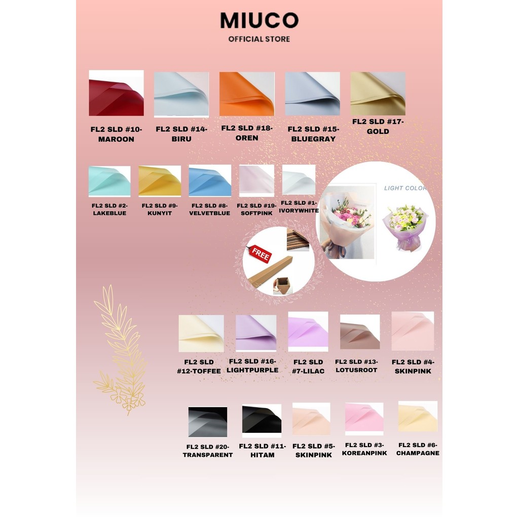 

MIUCO - (5 LEMBAR) - FL2 SOLID Kertas Bunga Buket Warna Polos/Kertas Buket Bunga Florist Cellophane