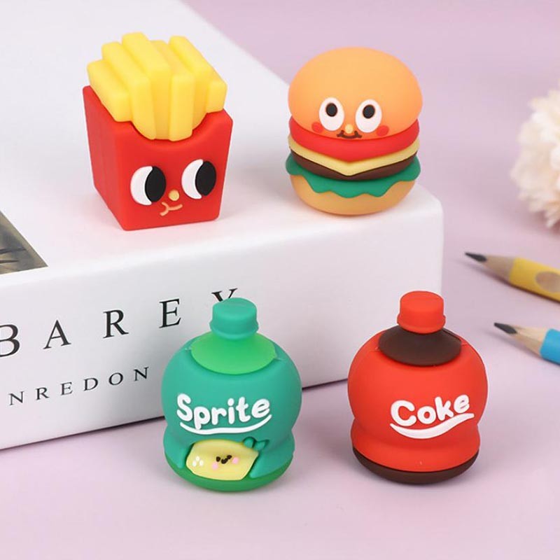 

24pcs/lot Creative Hamburger Cola Pencil Sharpener Kawaii Hand Mechanical Cutter Knife Stationery gift school supplies