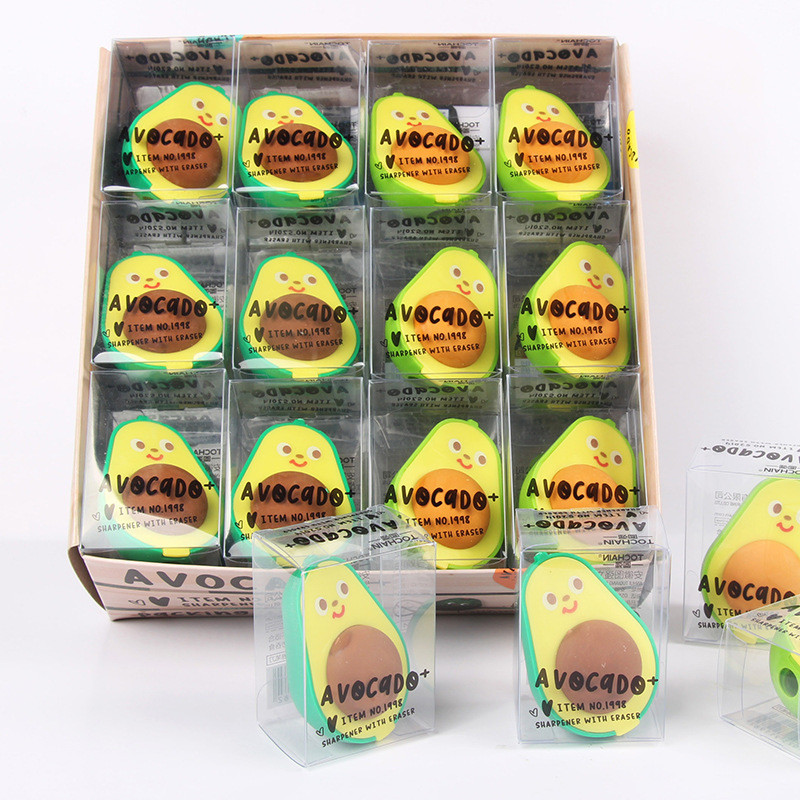 

Avocado cute pencil sharpener and eraser in one student pencil sharpener School pencil eraser Rubber Children stationery gifts