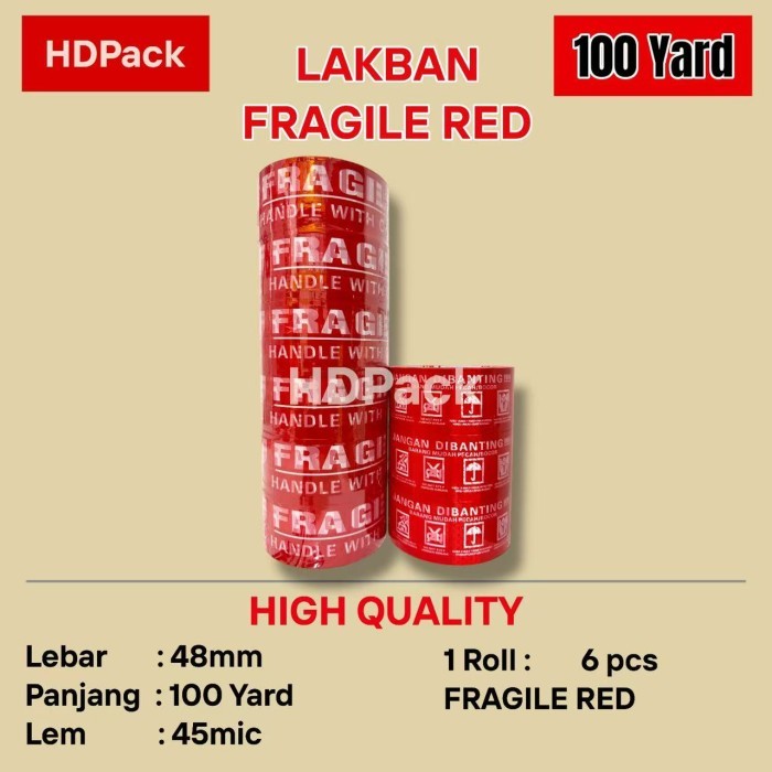 

( READY BATAM ) 1 ROLL 6 pcs LAKBAN FRAGILE UNBOXING MPI 100 yard Instant Delivery - FRAGILE MERAH, 1 ROLL 6 PCS