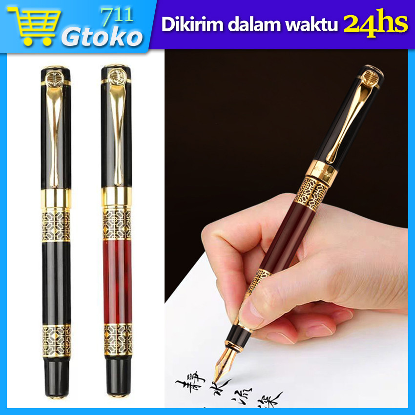 

Fountain Pen Pulpen Bolpoin Gel Ink Pena Metal Motif Chinese Style