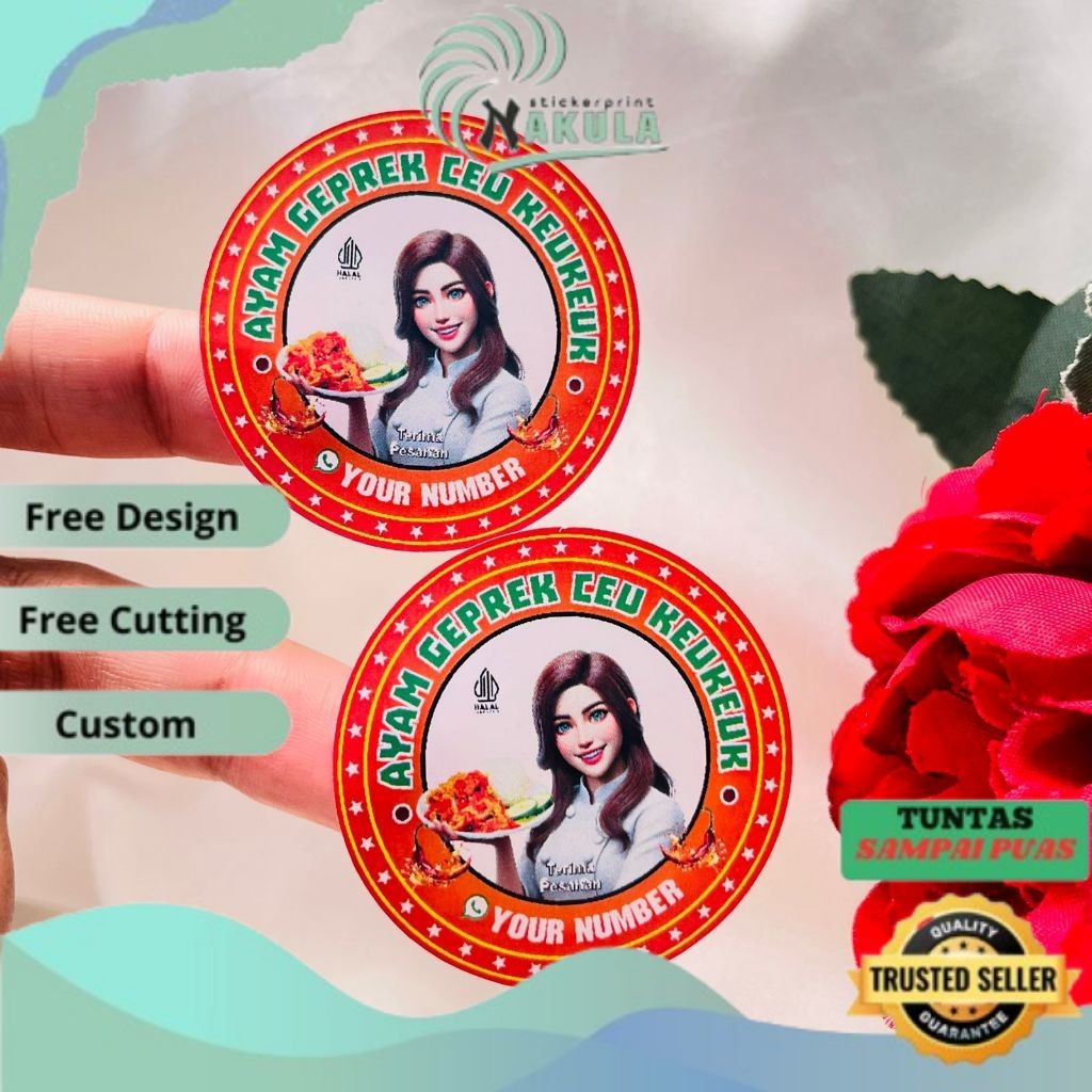 

NKL 5-8 Ready Stiker Label Makanan Berat Ayam Geprek Goreng Sticker Bulat Free Desain Custom