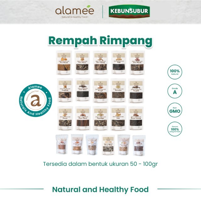 

ALAMEE Bumbu Rimpang Temulawak Kayu Manis Jahe Kunyit Lada Hitam Kencur Pala Ketumbar Kering Spice kebunsubur kebunsubur