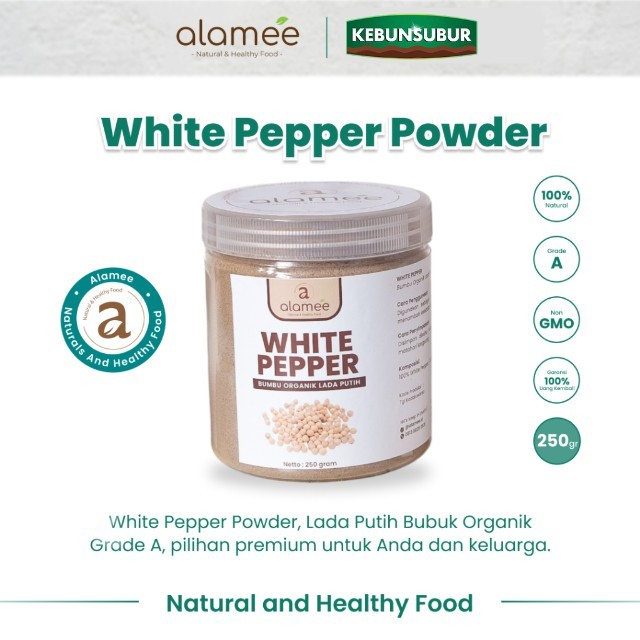 

ALAMEE Bubuk Lada Putih White Pepper Powder Merica Whitepepper Bumbu Dapur Instan 300 gram Organik Kebunsubur