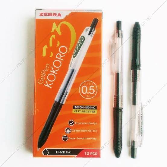 

[ N E W ] pen bolpoin gel kokoro zebra 0.5 ( isi 12 pcs ) - Hitam